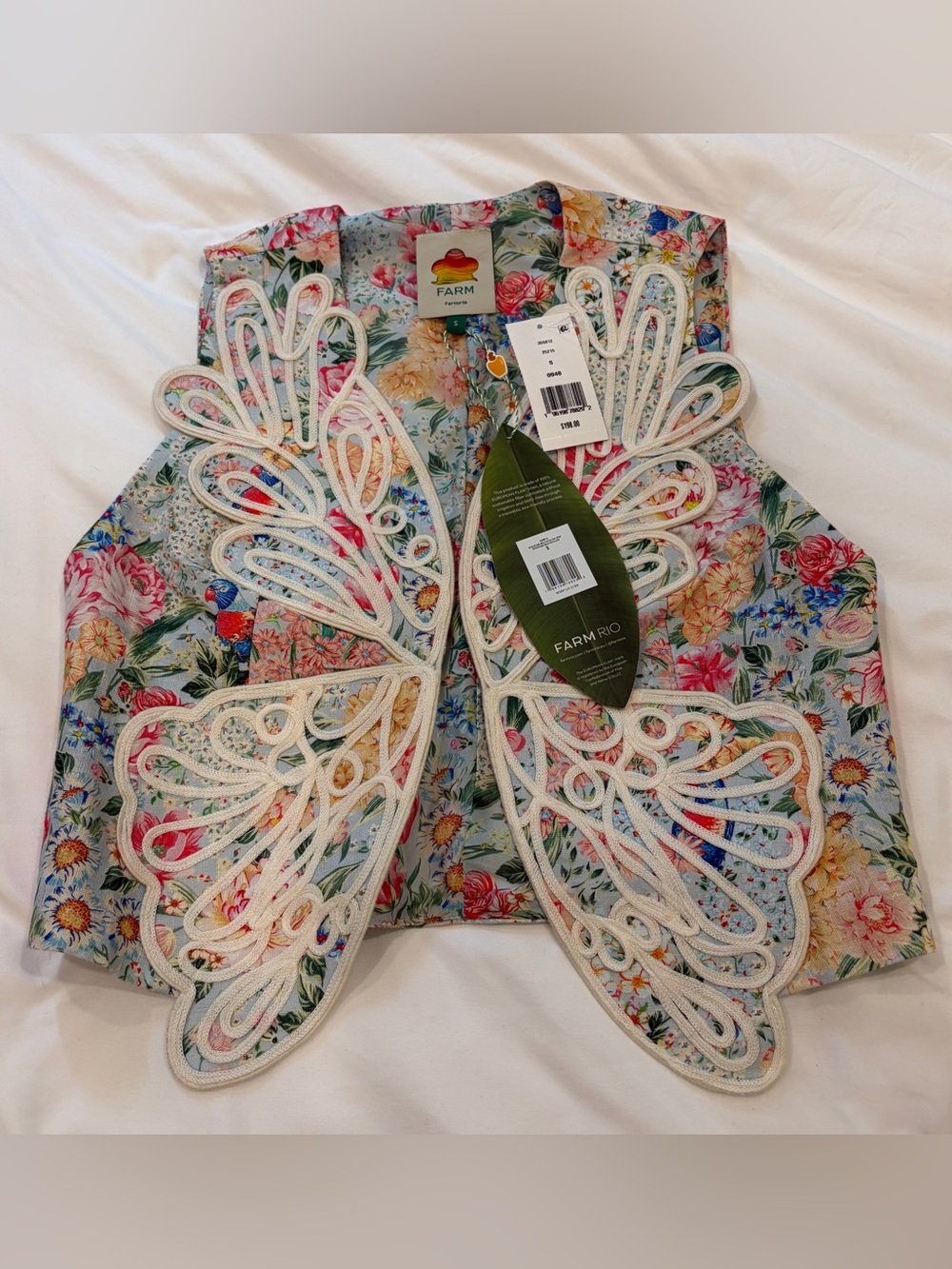 NWT Farm Rio Multicolor Rendeira 3d Euroflax Premium Linen Vest - Picture 5 of 6